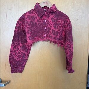 Pink Leopard Print Cropped Cropped Jacket